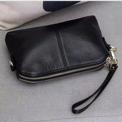 2025 New Fashion Korean-Style Phone Handbag Black PU Leather Shoulder Bag Waterproof Versatile Multi-Compartment Square Clutch