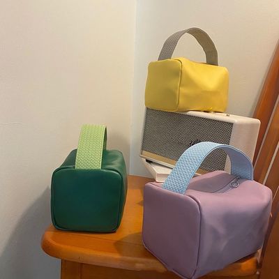 Handheld New Pastel-Colored PU Leather Large Capacity Makeup Bag Organizer Storage Pouch Cosmetics Women's Toiletry Bag