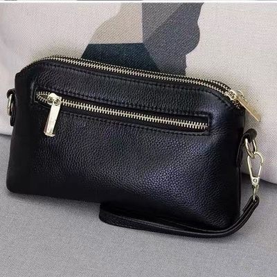 2025 New Fashion Korean-Style Phone Handbag Black PU Leather Shoulder Bag Waterproof Versatile Multi-Compartment Square Clutch