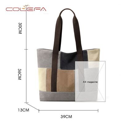 New Style Shoulder Tote Bag Ladies Minimalist Fashion Korean-Style Large Capacity Color-Blocked Patchwork Versatile Canvas Bag