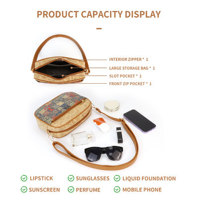 Hot-selling Bark-Print Crossbody Bag Cork Checkered Print Eco-friendly Bags Small Square Shaped Fashion Essential Women's Bag