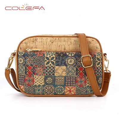 Hot-selling Bark-Print Crossbody Bag Cork Checkered Print Eco-friendly Bags Small Square Shaped Fashion Essential Women's Bag