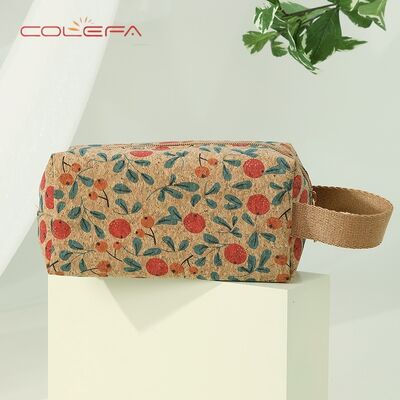 New Casual Fashion Women's Cosmetic Bag Ethnic-Style Handheld Large-Capacity Eco Bark Cork Makeup Bag Rectangular Storage Pouch