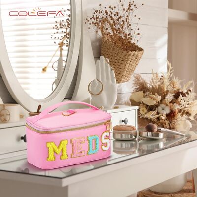 Polyester Large Capacity Bag with Embroidered Letters Cosmetic Pouch Travel & Daily Use Toiletry Bag Portable Makeup Storage Bag