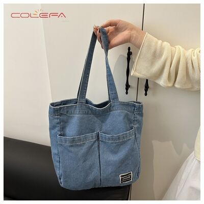 New Denim Tote Bag Korean Style Shoulder Tote Bags Customized Vintage Bohemian Women's Large Capacity Bag with Logo