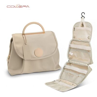 Colefa Customizable PU Leather Waterproof Toiletry Bag Makeup Pouch Storage with Hook Travel & Daily Bathroom Essentials Bags