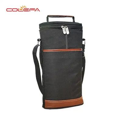 Custom Black Carry 2 Bottle Packing Polyester Thermal Collapsible Wine Bottle Carrier Cooler Bag With Dividers