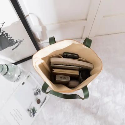 Brown Tyvek Paper Washable Tote Bags Sustainable Bio Degradable With Leather Handle Strap