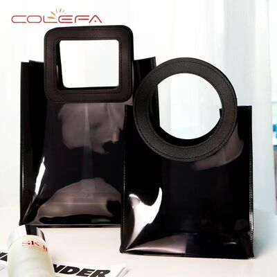 Customized Black PVC Handheld Bag Glossy Laser Fashion-Style Gift Bag Wedding Favor Handle Open Closure Shopping Bag