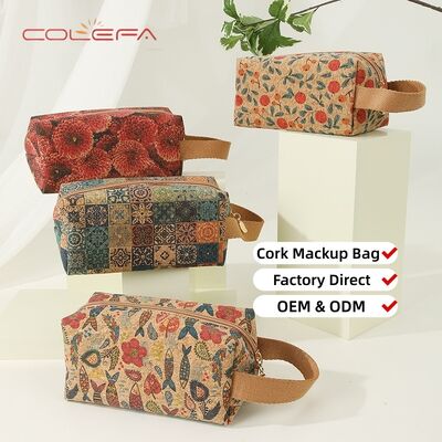 New Casual Fashion Women's Cosmetic Bag Ethnic-Style Handheld Large-Capacity Eco Bark Cork Makeup Bag Rectangular Storage Pouch
