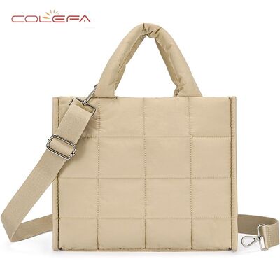 Quilted Cotton Crossbody Bag Lightweight Puffy Tote with Large Capacity Adjustable Shoulder Strap for Shoulder Carry
