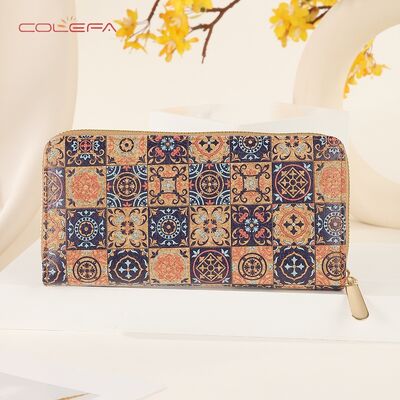 Retro Women's Long-Style Zippered Wallet Phone Case with Printing Bestseller Eco-Friendly Cork Bark Wallet Travel Souvenir