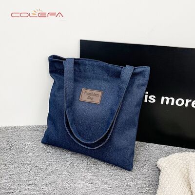 Wholesale Denim Shoulder Bags for Women Casual Korean-Style Tote Bags Handbags for Tutoring Classes Available with LOGO