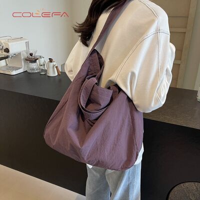 Solid-Color Nylon Tote Bag Lightweight Versatile and Spacious Daily Commuting Bags Korean-Style Relaxed Shoulder Tote Bag
