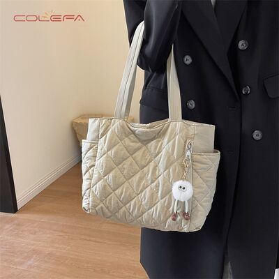 Commuting Tote Bag 2026 Fall/Winter New Style Shoulder Bag Korean Style Cotton-Filled Soft Handle Tote Handbags for Women