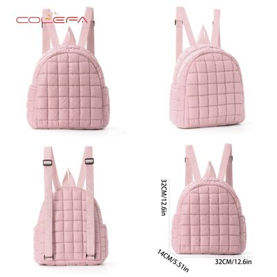 Autumn/Winter Polyester Cotton-Filled Backpack Checkered Fashion Casual Travel Backpack Lightweight Cotton Jacket Women Backpack