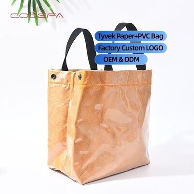 Multi-Layer Vintage-Washed DuPont Paper Bag + Transparent PVC Waterproof Single-Shoulder Paper Shopping Tote Bags with Logo
