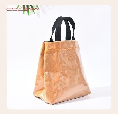 Multi-Layer Vintage-Washed DuPont Paper Bag + Transparent PVC Waterproof Single-Shoulder Paper Shopping Tote Bags with Logo