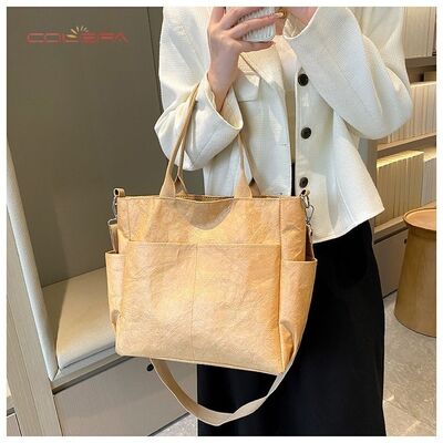 DuPont/Tyvek Paper Tote Bag Washable Wrinkle-Resistant Tear-Proof Paper Bag Trendy Vintage Eco-Friendly Handheld Shoulder Bag