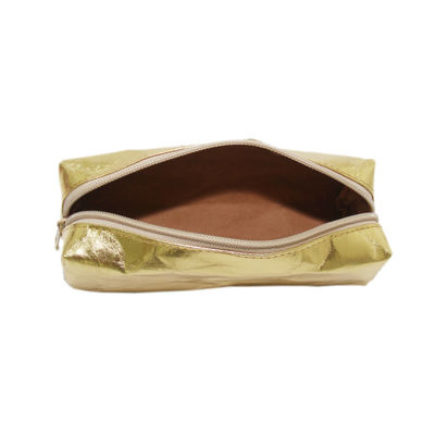 Custom design golden toiletry travel pencil bag washable kraft paper pouch for girl