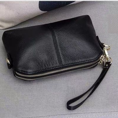 2025 New Fashion Korean-Style Phone Handbag Black PU Leather Shoulder Bag Waterproof Versatile Multi-Compartment Square Clutch